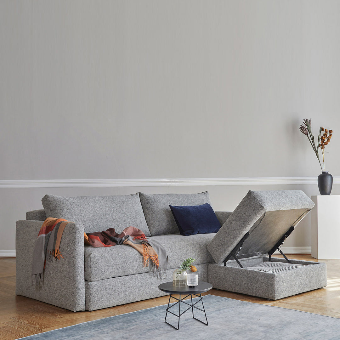Nest Ash Grey Storage Sofa bed with matching storage ottoman, ottoman is open